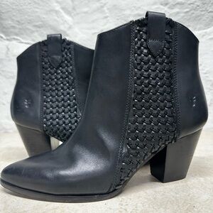 Frye Black Woven Leather Ankle Boots
